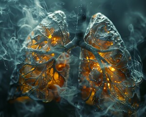 Synthetic lungs with mechanical filtration system wrapped in a whirlwind texture - obrazy, fototapety, plakaty