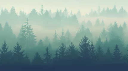 Foto op Plexiglas Misty landscape with fir forest in vintage retro style  © 성환 이