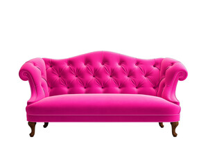 Pink velvet tufted sofa isolated on white background 3D rendering