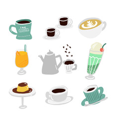 色々なコーヒーとカフェドリンクのイラストセット