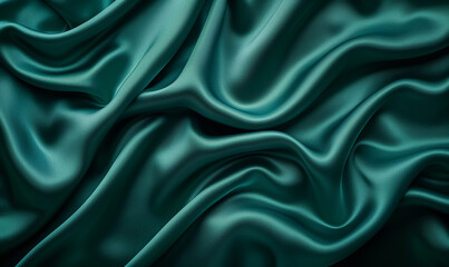 Obraz premium closeup on silk satin texture wallpaper shiny smooth fabric with soft folds background teal dark blue 