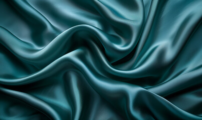 Obraz premium closeup on silk satin texture wallpaper shiny smooth fabric with soft folds background teal dark blue 