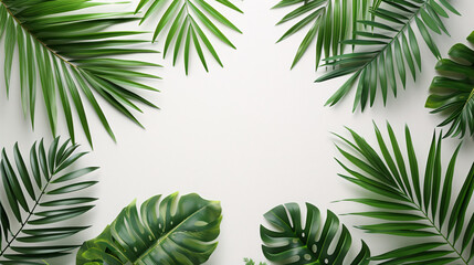 Fototapeta na wymiar Tropical plant frame top view background for travel guide illustration design