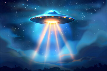 UFO spaceship alien craft illustration, space alien flying saucer concept illustration