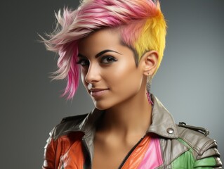 Naklejka premium Woman With Pink, Yellow, and Green Hair