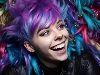 Smiling Woman With Purple and Blue Hair