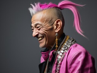 Old Man Smiling With Pink Hair