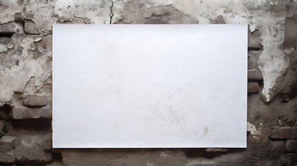 Blank white paper sheet on old breck wall background