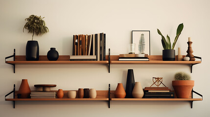 Wall shelf with a collection of Scandinavian design items.