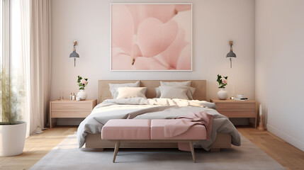Soft pastel tones in the bedroom decor in Scandinavian style.