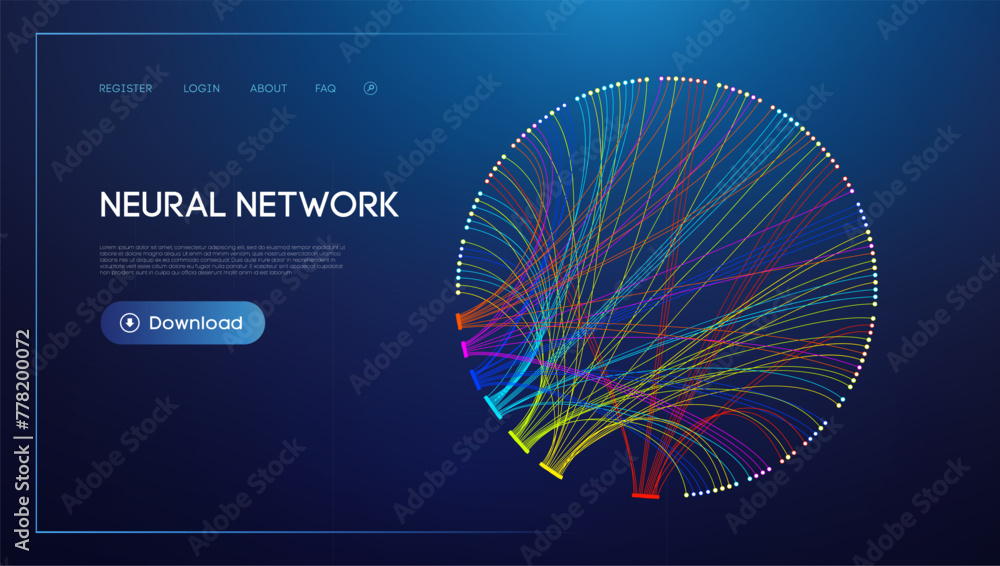Poster neural network lines digital technology background. big data and data science