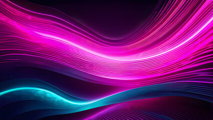 Radiant Pink Neon Waves: Dynamic Patterns on Black Background(Generative AI) - obrazy, fototapety, plakaty