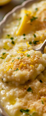 Close-Up of Creamy Risotto with Parmesan and Lemon Zest