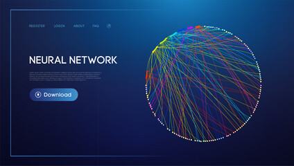 Neural network lines digital technology background. Big data and data science