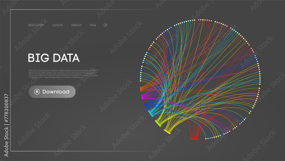 Poster big data circle blockchain technology background. neural network digital background