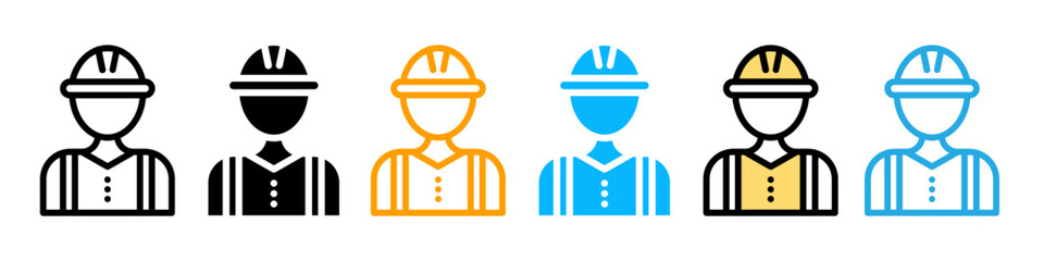 construction Worker or employee icon. labor workforce with safety helmet set. architect person with hat symbol