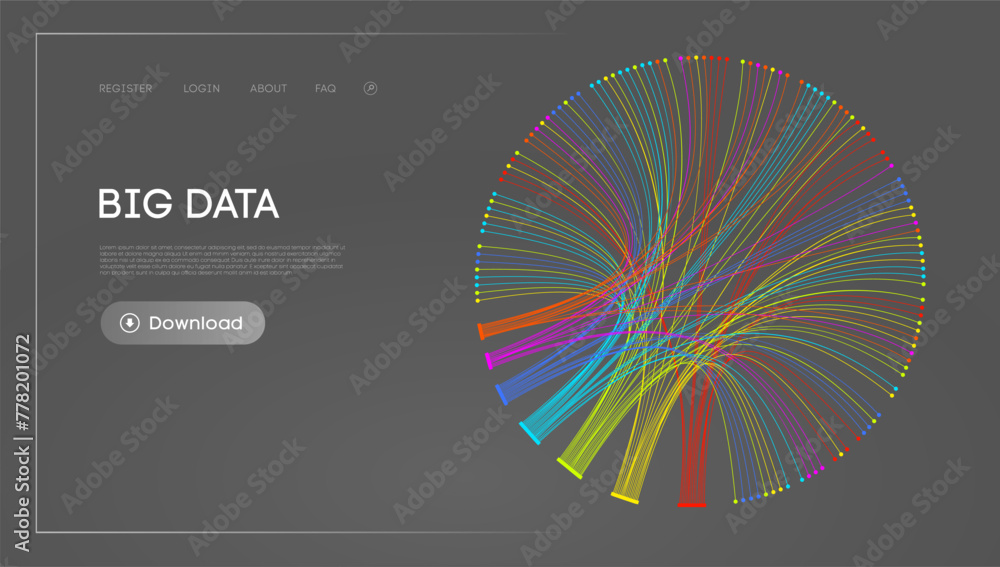 Poster big data circle blockchain technology background. neural network digital background