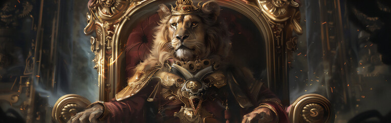 the man with the head of a lion was sitting on a luxurious throne.