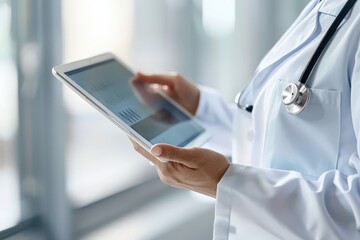 Doctor reviewing patient data on a tablet. Integration of technology in modern healthcare.