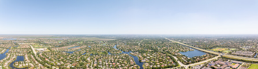Aerial panorama Parkland Florida upscale residential neighborhoods