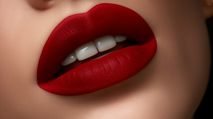 Close-up of lips painted with red lipstick