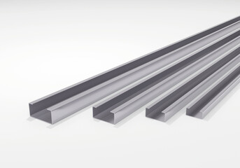 Metal products. Steel C-Beam. Steel industry business. 3D rendering.