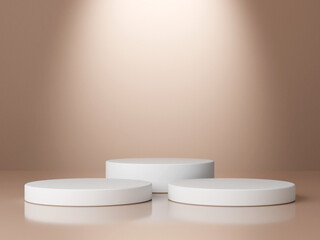 Set of cylinder pedestal podium display, Empty room background. Abstract modern rendering 3d shape for products display presentation.