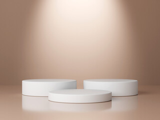 Set of cylinder pedestal podium display, Empty room background. Abstract modern rendering 3d shape for products display presentation.