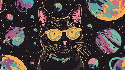 Comic strip of a space cat navigating asteroid fields its mission to find the galaxys best catnip - obrazy, fototapety, plakaty