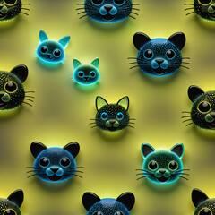 Seamless pattern with black cats on a yellow background. illustration.