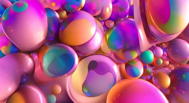 Abstract 3d render animation of a colorful bubble motion background design seamless looped video