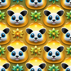 Seamless pattern with panda and flowers. illustration.