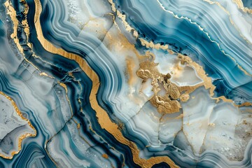 Luxurious textures of blue marble agate dusted with gold the vivid patterns leading into a clean copy space area
