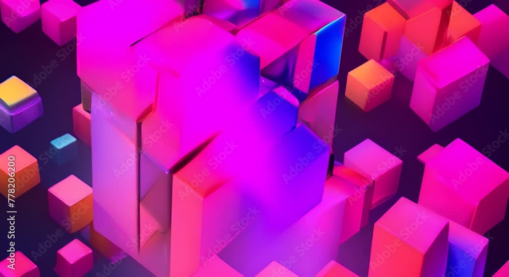 Aufkleber abstract 3d rendering of rotating vivid cube shape cgi loop animation modern colorful background sea
