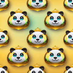 Seamless pattern with panda in Christmas ball on yellow background
