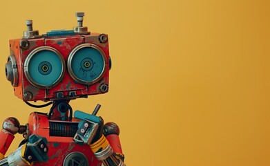 Fototapeta premium A futuristic robot holding tools, gears, technology, created with AI