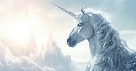Sci-fi fantasy photography, beautirful white unicorn facing camera, minimalistic background