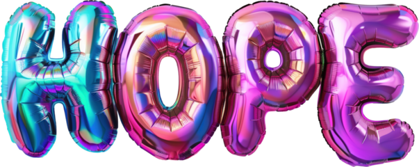 Motivational metallic balloon letters spelling hope, element on transparent background