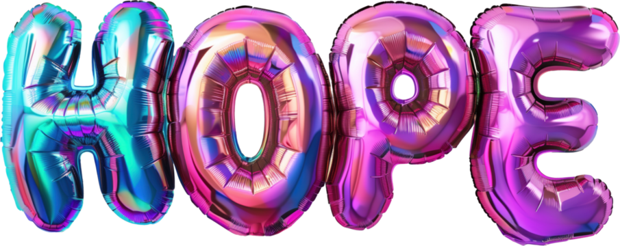Motivational metallic balloon letters spelling hope, element on transparent background