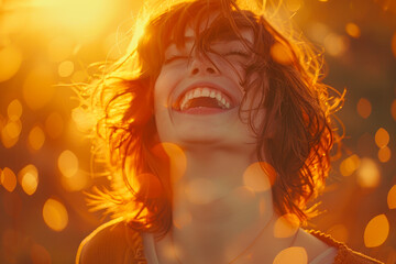 Joyful Woman in Golden Hour Light.