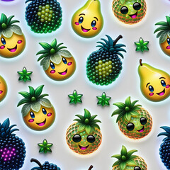 Seamless pattern with funny fruits and berries. illustration.