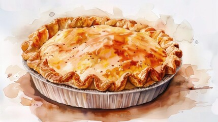 Handcrafted Pie with Flaky Crust in Watercolor
