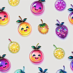 Seamless pattern with funny fruit emoticons. illustration.