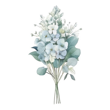 Illustration watercolor Bouquet of flowers and foliage on transparent background with png file. Cut out background.