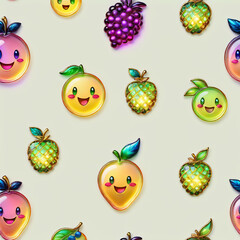 Seamless pattern with funny cartoon apples and pineapples.
