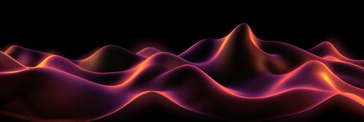 Smoothly flowing neon pink and purple lines on a black background, evocative of digital silk or a visual representation of sound waves.