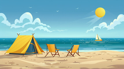 Beach tent clipart providing shelter from the sun - obrazy, fototapety, plakaty