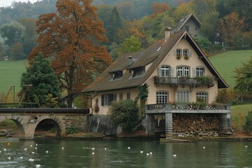 Classic residential building with garden