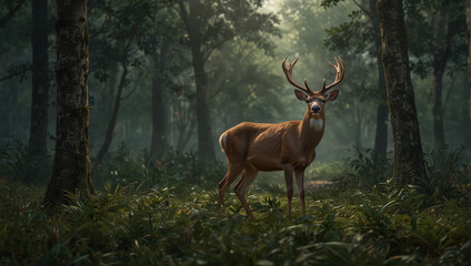 Naklejka na ściany i meble deer close view in jungle 
