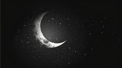 A stunningly detailed image of a crescent moon set against the dark night sky - obrazy, fototapety, plakaty